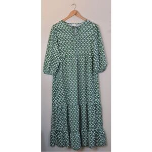 Silk And Salt Tiered Maxi Dress Womens Size Medium Green Boho Retro